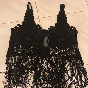 Black Fringed laced cropped top